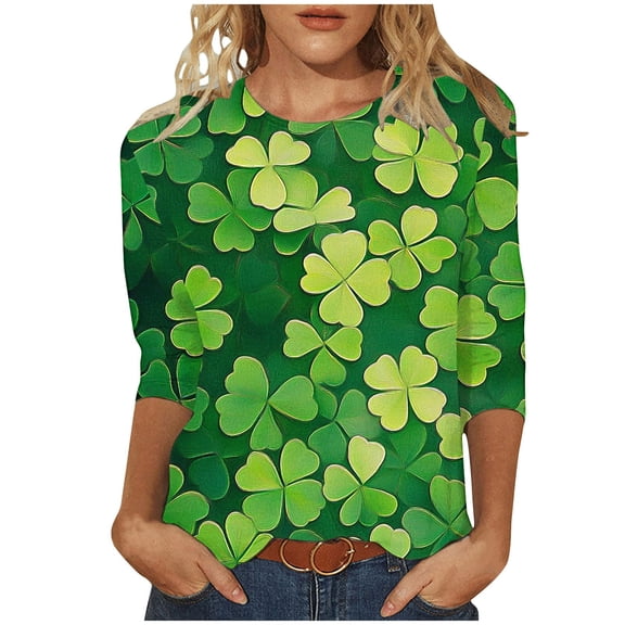 St. Patrick's Day Sweatshirt For Women Shamrock Clover Printed St Patty's Day Outfits Casual Loose Long Sleeve Tops