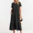 thumbnail image 2 of Womens Dresses Short Sleeve Summer Crewneck Swing Flowy Tiered Maxi Beach With Pockets Casual Dress Black XL, 2 of 8