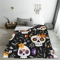 thumbnail image 2 of LNWH Black Sugar Skulls Flowers Pattern Throw Blanket, Flannel Sofa Blankets for All Seasons, 50"x40", 2 of 8