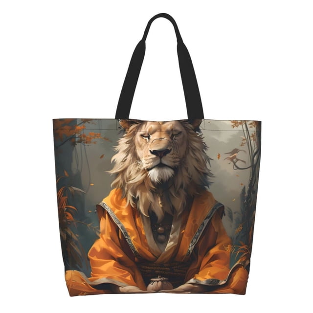 Disketp Jungle Meditating Lion Bolsa Tote Estampada para Mujer, Bolso de Hombro y de Mano para Compras y Viajes