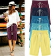 thumbnail image 7 of YanHoo Plus Size Bermuda Shorts for Women Cotton Linen Casual Shorts Drawstring Comfy Drawstring Elastic Waist Shorts High Waist Cuffed Hem Bermuda Short with Pockets, 7 of 7