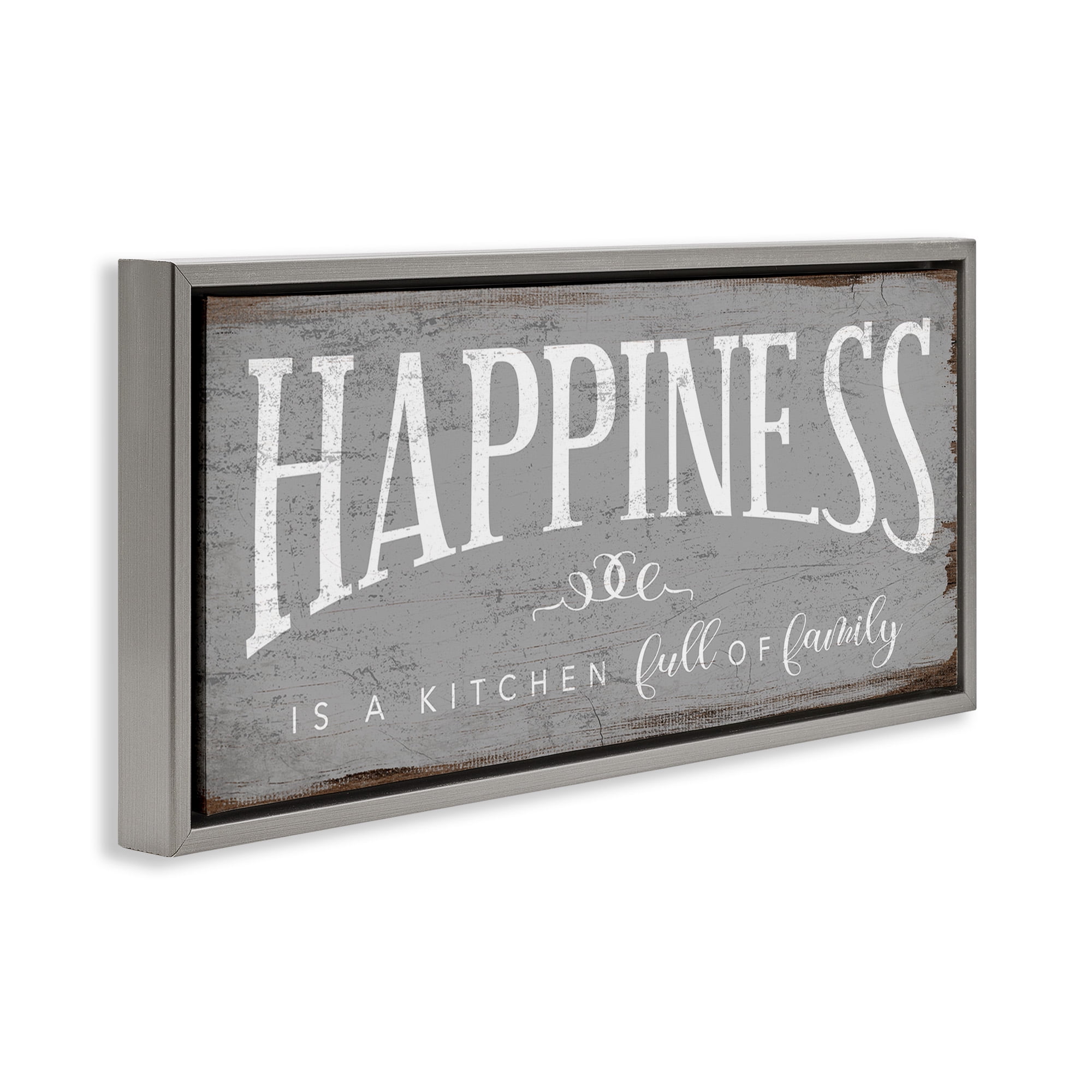 Stupell Industries Happiness is A Full Kitchen Phrase Typography Painting Gray Floater Framed Canvas Art Print Wall Art, 25 x 11
