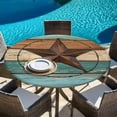 thumbnail image 5 of Teal Brown Round Tablecloth 55-60 Inch Round Fitted Table Cloth with Elastic Edge, Country Texas Star Farmhouse Barn Door Wood Waterproof Table Cover Protector for Outdoor Picnic Party Dining, 5 of 6