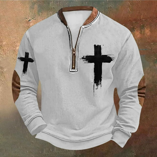 Styesk Chemises pour Hommes Grande Taille Impression Demi-Fermeture à Glissière Col Rond Imprimé Vintage Manches Longues
