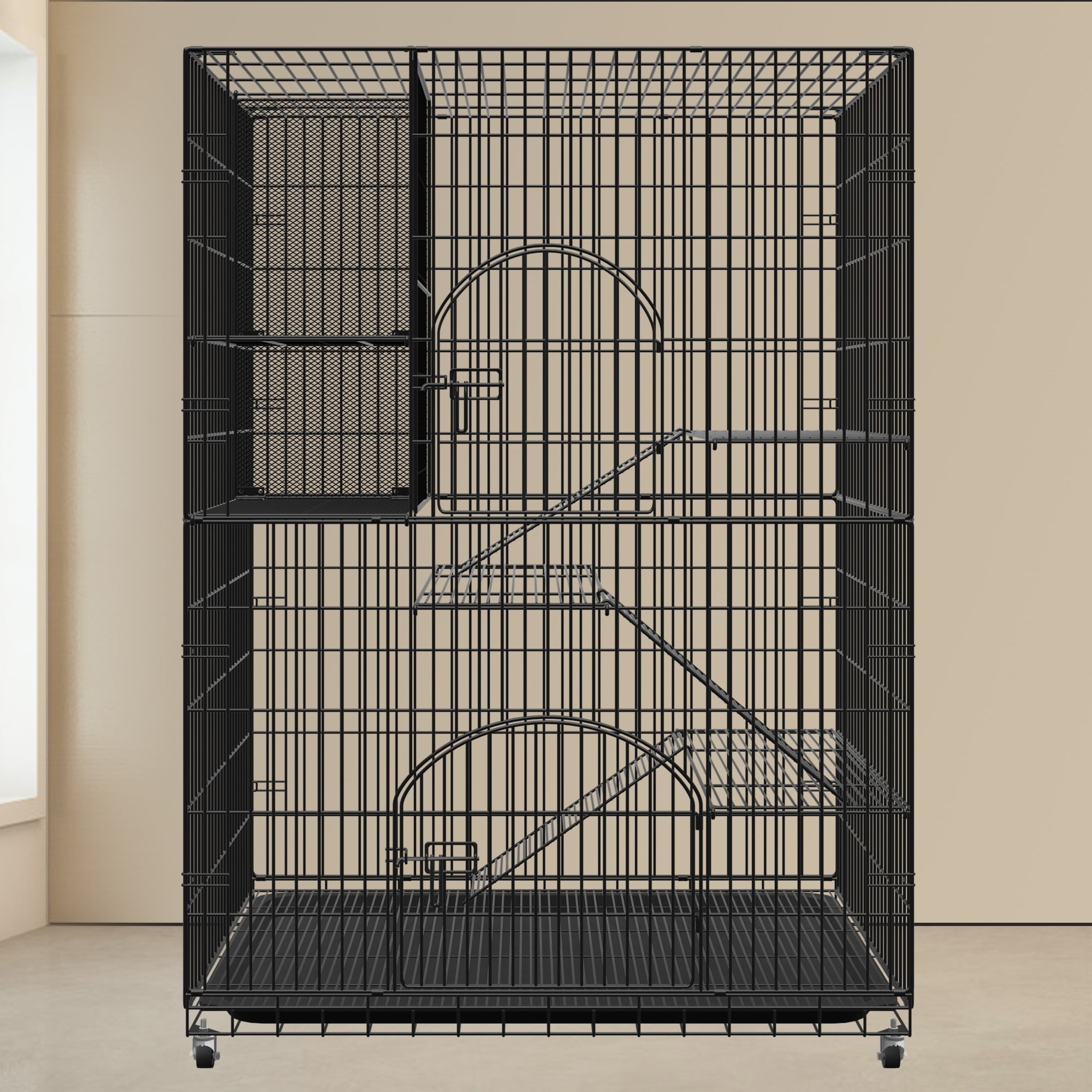 SQIREP Collapsible Cat Cage with Storage Cube Indoor Catio Cat Enclosures Metal Cat Playpen with Large Hammock for 1-4 Cats 4 Tiers Cat Kennel