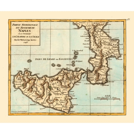 Historic Map - Naples Region Sicily Italy - Robert 1748 - Vintage Wall Art