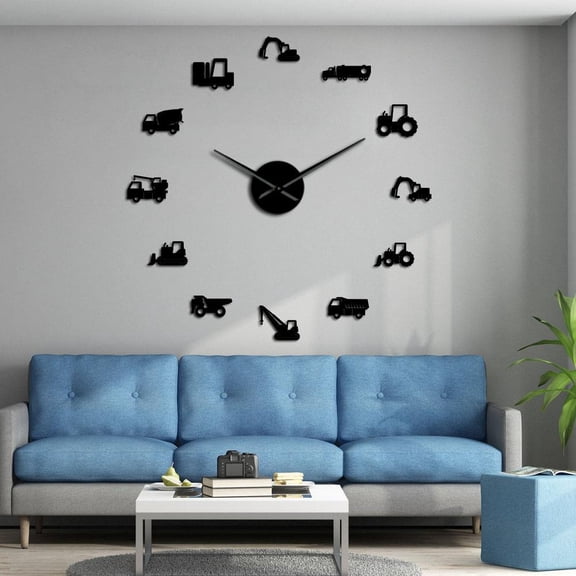 Excavader Heavy Equipment Operator Machine DIY Giant Wall Clocks Construction Office Art Work Vehicles Man Cave Decor(Black,27inch)