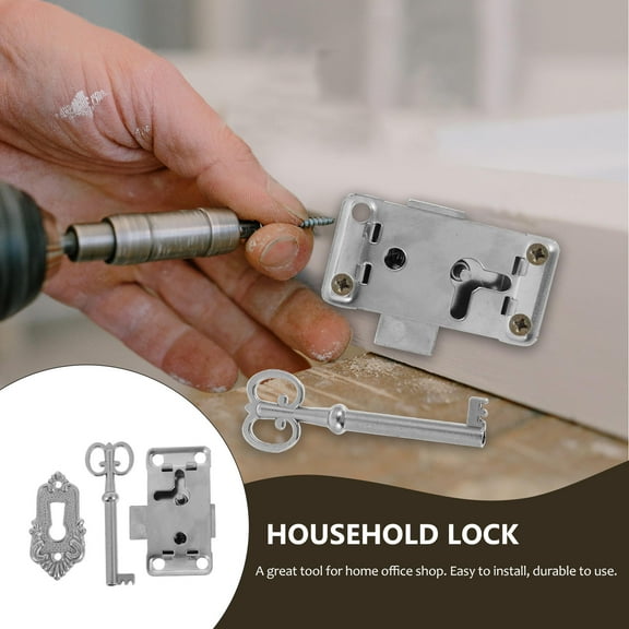 TEHAUX  2 Sets Antique Lock Cabinet Locks with Keys Jewelry Cabinets Silver