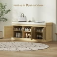 thumbnail image 3 of Demi Bonn 41" Shoe Storage Bench with Rattan Design , Adjustable Shelves & Cushion Comfort, Entryway Organizer for Home Decorators, Oak, 3 of 7