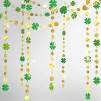 Cheerland Green Shamrock Garland St Patrick's Day Decorations 4 Leaf Clover Glitter, Pack of 4, 52 in