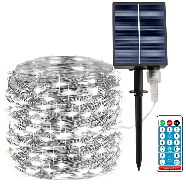 Serie Navideña Solar Luces Led Guirnalda 10 Metros 100 Leds, 8 modos de luz, carga mediante panel solar, cable de cobre impermeable, decoración para jardín, habitación, interior, exterior, navidad ecomlab Navideña