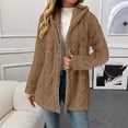 thumbnail image 2 of Women's Fashionable Solid Color Long Sleeved Loose Hooded Zipper Down Plush Jacket, Embroidered Design for Cozy and Chic Look,Camel,S, 2 of 8