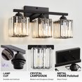 thumbnail image 2 of Deyidn 16.9" Modern Black Vanity Light, 3-Light Dimmable Bathroom Light Fixture with Square Crystal Shades, for Mirror Lighting, Bathroom Wall Sconce, 2 of 9