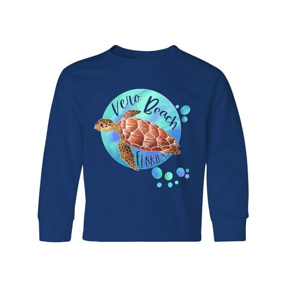 Inktastic Vero Beach, Florida Swimming Sea Turtle with Bubbles Long Sleeve Youth T-Shirt