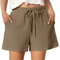 thumbnail image 2 of Ovticza Women's Linen Shorts Casual Flowy High Waisted Comfy Summer Basic Elastic Drawstring Boho Dressy Pockets Camel M, 2 of 5