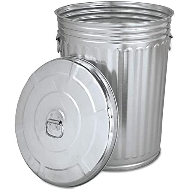 KCHEX Poubelle avec Couvercle - Poubelle Pré-Galvanisée avec Couvercle Ronde, Acier, 20 Gal, Gris, Vendue en 1 Unité - Poubelle en Métal - Poubelle Extérieure avec Couvercle - Poubelle Galvanisée avec Couvercle.