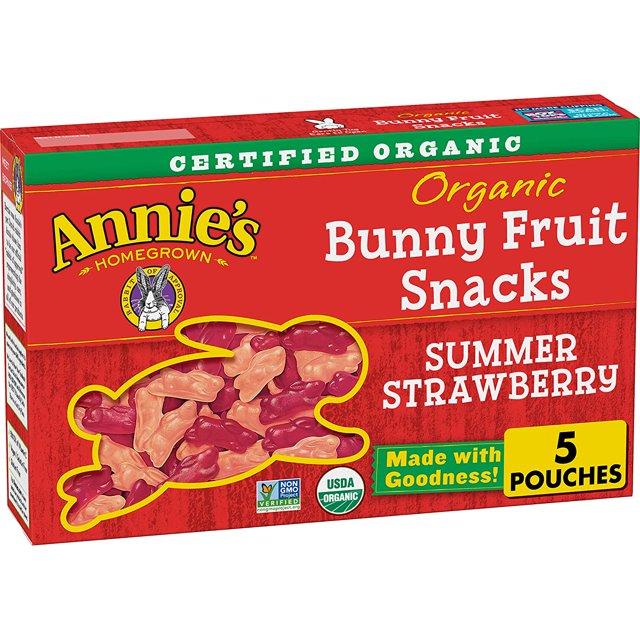 Annie's Organic Bunny Fruit Flavored Snacks, Easter Basket Stuffers, Summer Strawberry, Gluten Free, 10 Pouches, 7 oz
