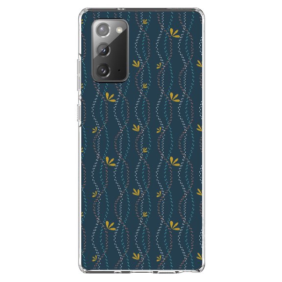 DistinctInk Clear Shockproof Hybrid Case for Samsung Galaxy Note 20 (6.7" Screen) - TPU Bumper, Acrylic Back, Tempered Glass Screen Protector - Modern Floral - Wavy, Navy, Pink, Teal
