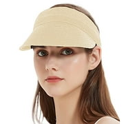 Giolshon Womens Sun Hat Wide Brim Straw Beach Hat Roll up and Adjustable Golf Visor