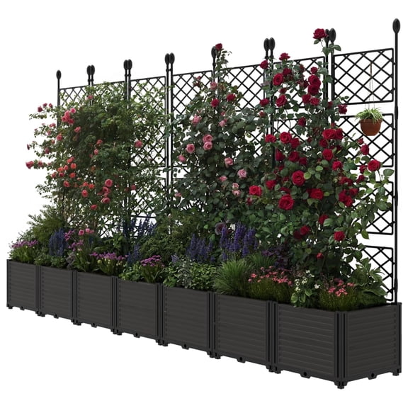 EuKer 7 Pcs Trellis with Planter Box, Privacy Planter for Patio, Balcony, Backyard, Black