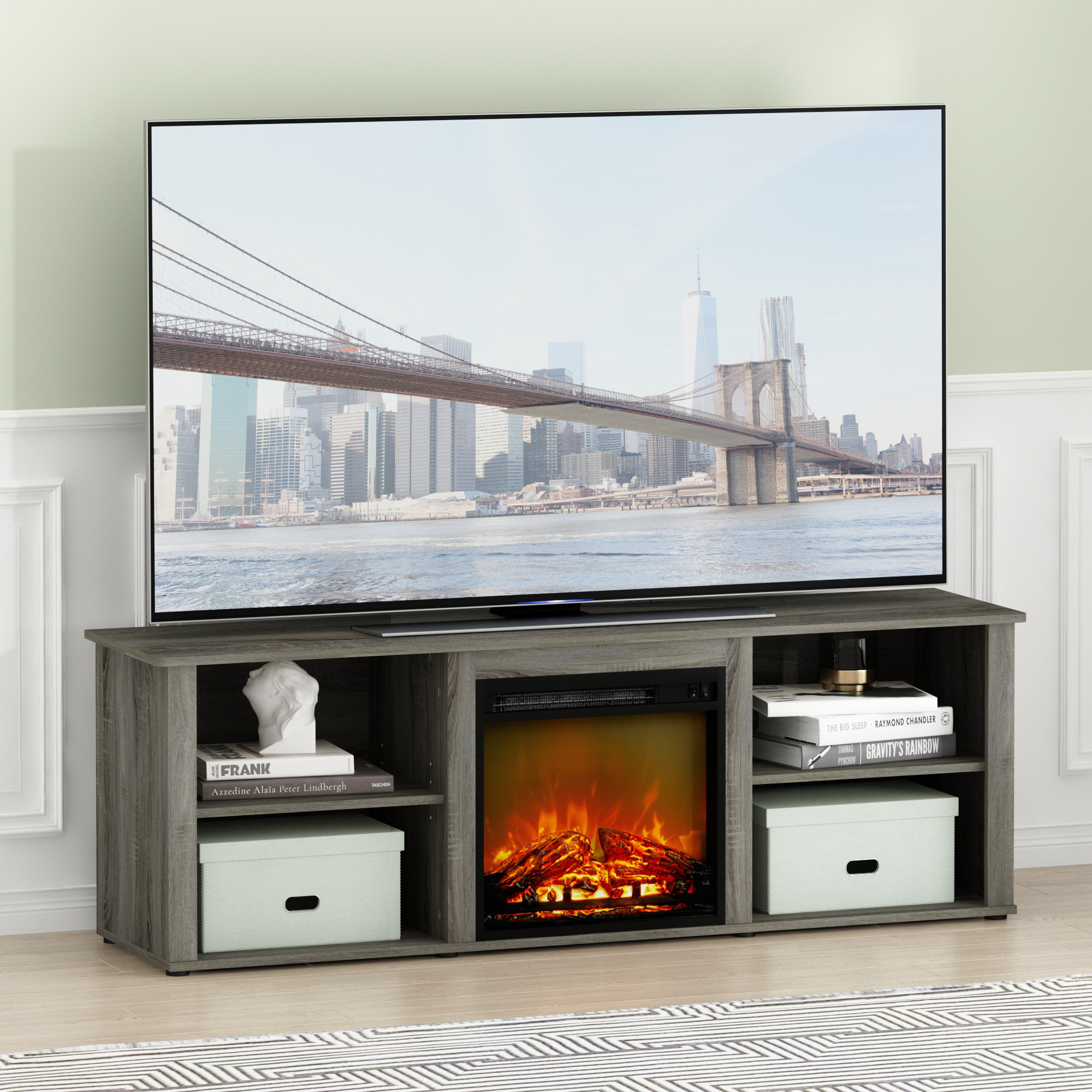 Furinno Montale 70" TV Stand with Electric Fireplace