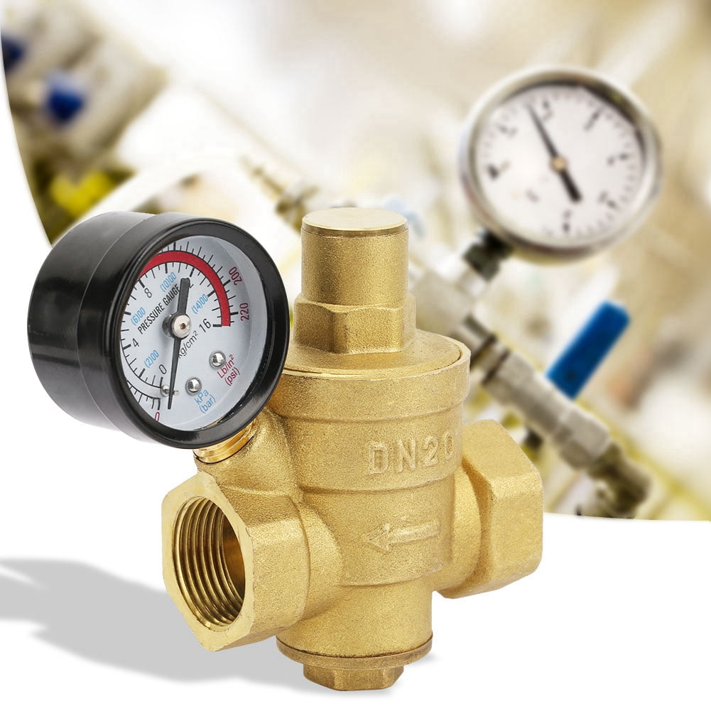 Water Pressure Regulator DN20 Adjustable Piston Type Brass Water Pressure Reducer Valve with Gauge Meter 
