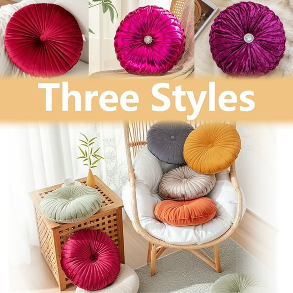 Round Pillow Pleated 15.7 inch Diameter Exquisite Decorative Floor Pillow, Classy Pumpkin Pillows 3 Styles Chair Cushion for Couch Sofa, Pumpkin Toy Gifts for Women Kids