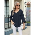 thumbnail image 3 of Women T Shirt V Neck 3/4 Ruffle Sleeve Eyelet Tops for Women Casual Blouses Tunic Top Trendy 2025 Black S, 3 of 7