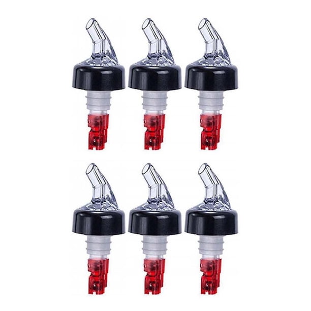 (paquete de 6) vertedores de botellas de licor medidos, 1 oz, vertedor de botellas con boquilla transparente con cola roja y cuello negro, boquillas de vertido medidas