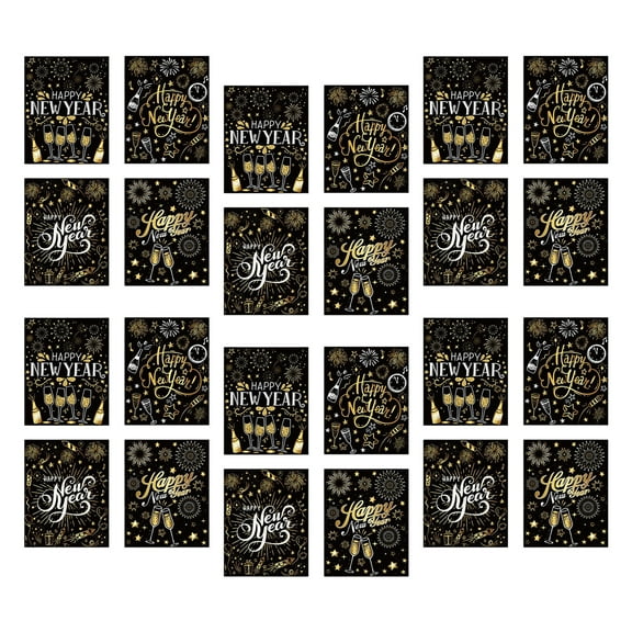 24Pcs Happy New Year Wine Bottle Labels Waterproof Bottle Wrapping Sticker For Wine Champagne Holiday Party Decoration