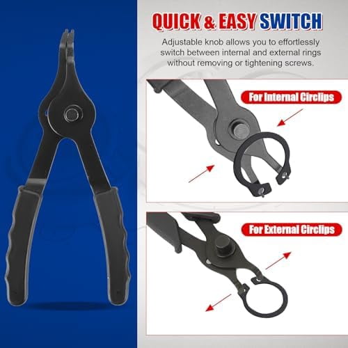 14pcs Snap Ring Plier Set, Straight & Bent Retaining Ring Pliers, Long Reach Snap Ring Plier with Hook & Pick, Retaining Clip and Circlip Removal Tools for 0.038in 0.047in 0.070in 0.090in