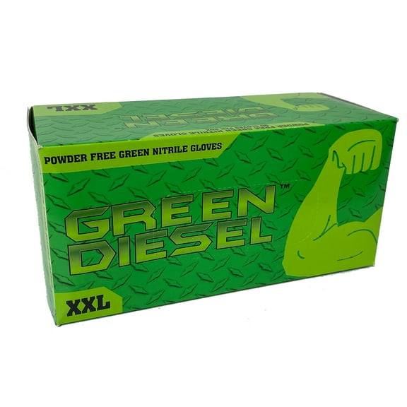 The Green Diesel, Green Nitrile Powder Free Disposable gloves, 8 MIL, Diamond Textured, Size Large, Sold by Case