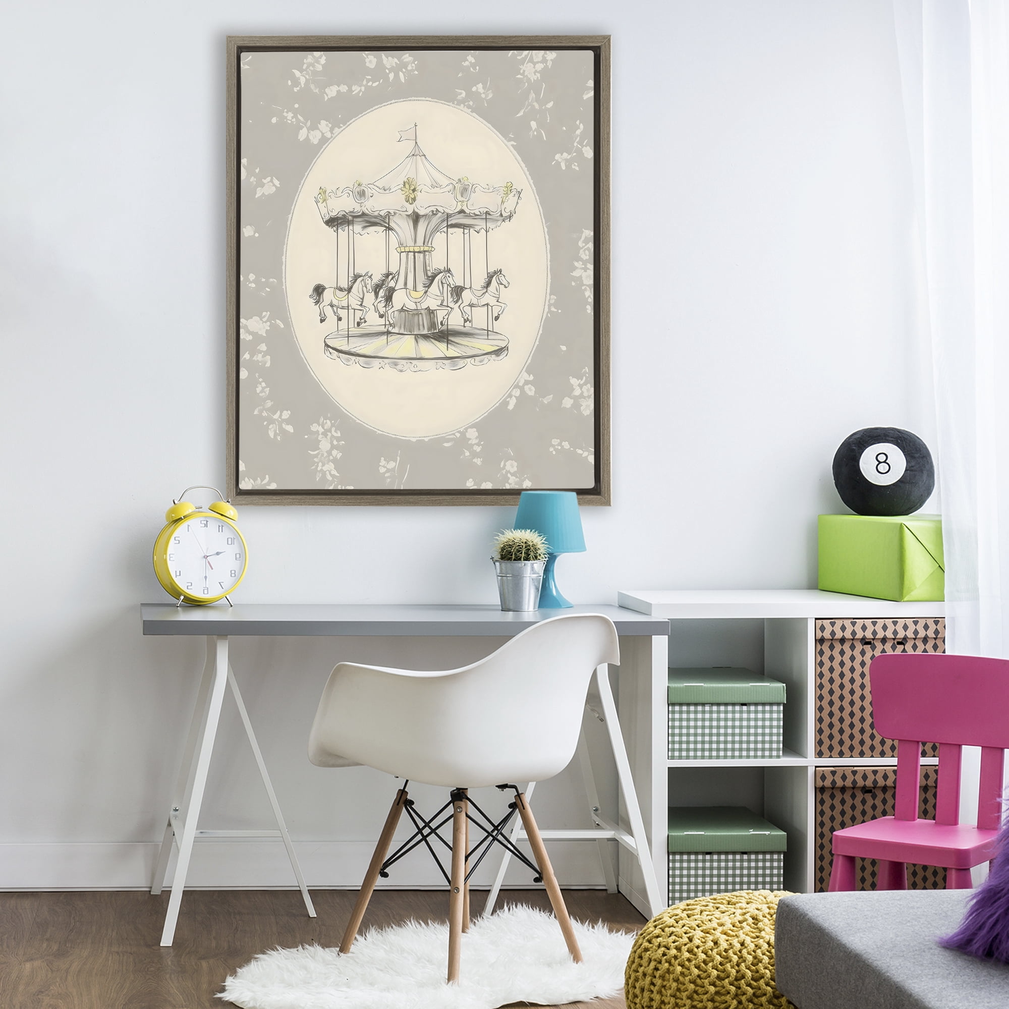 Stupell Industries Gentle Floral Carousel Brown Framed Floater Canvas Wall Art, design by Arlington Prints