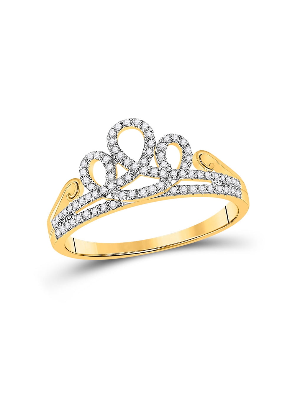 Solid 10k Yellow Gold Round Diamond Crown Tiara Engagement Wedding