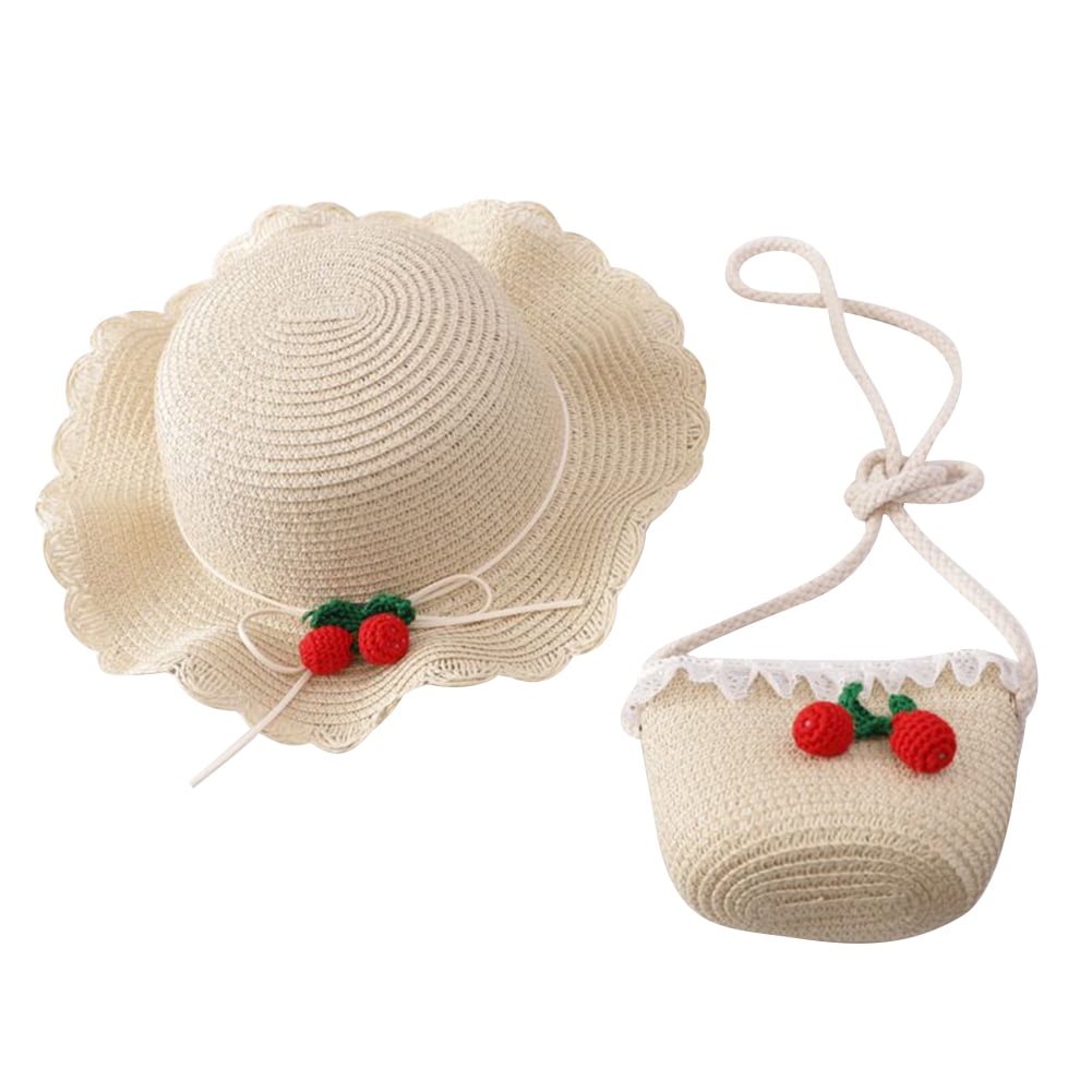 Sun Hat and Bag for Girl,Toddler Beach Cap Straw Hat and Bag Set