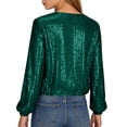 thumbnail image 4 of Women's Sequin Long Sleeve Sparkly Glitter Jacket Fashion Party Outerwear Green S, 4 of 5