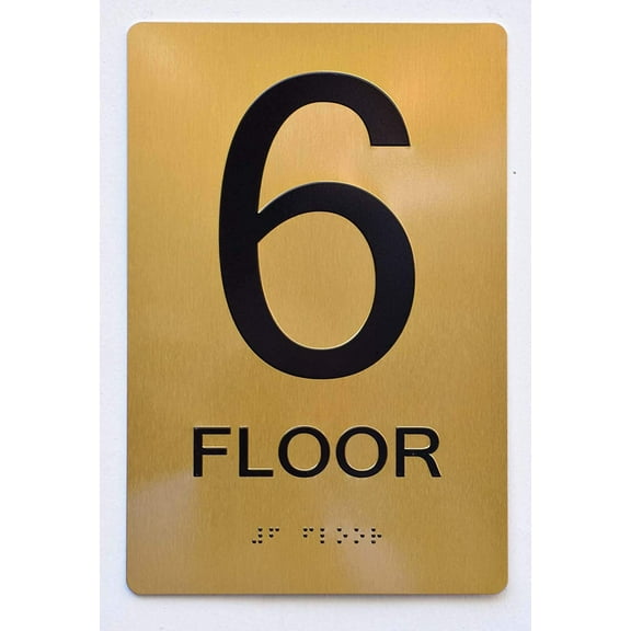 Floor 6 Sign- 6th Floor Sign- Gold(Aluminium, Gold/Black,Size 6X9) The Sensation line