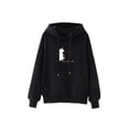 thumbnail image 1 of Sudadera con capucha Hugo estampado de gato con bolsillos para mujer Negro M, 1 of 4