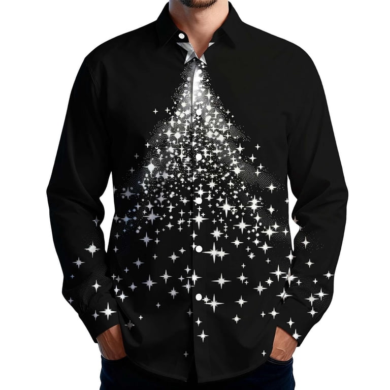black christmas dress shirt Fznquz Mens Button Up Collared Long Sleeve Shirts Xmas Print Trendy Winter Men Fashion Wave dress
