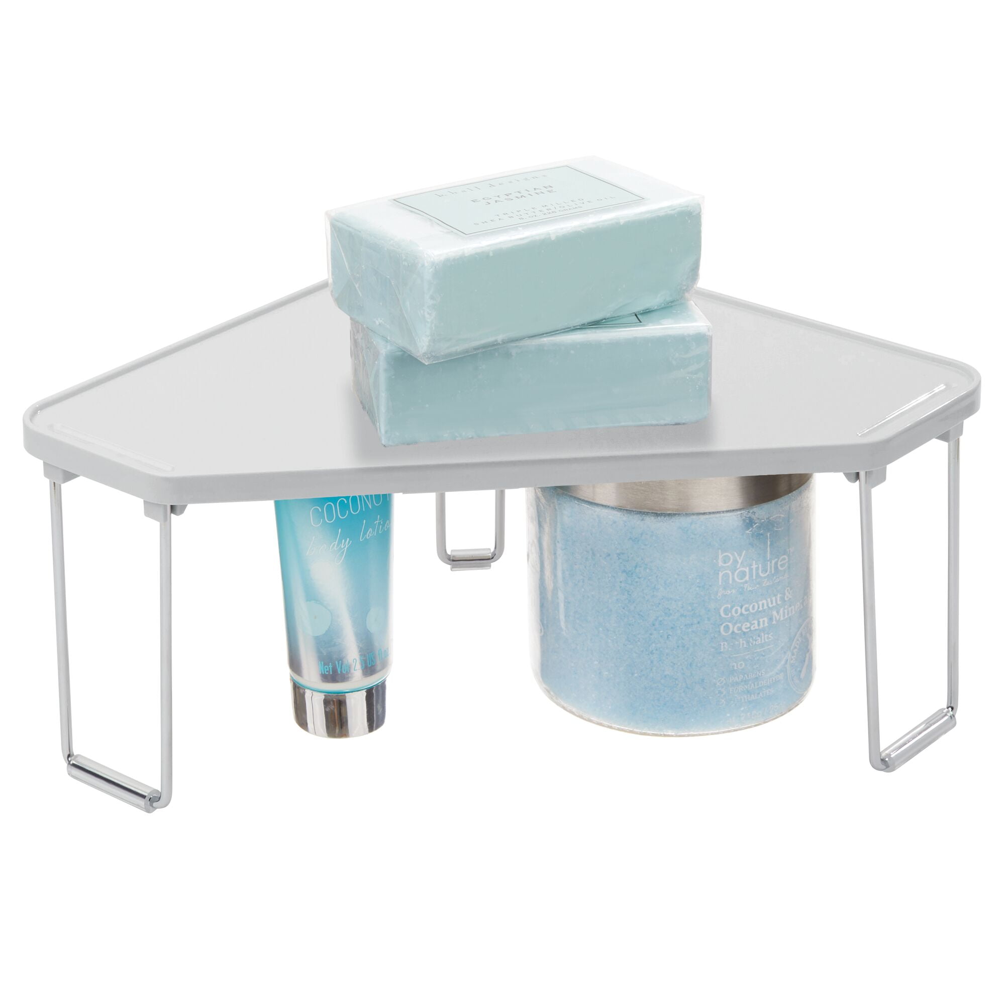 mDesign Plastic/Steel Corner Stackable Rack, Bathroom, 2 Pack, Stone Gray