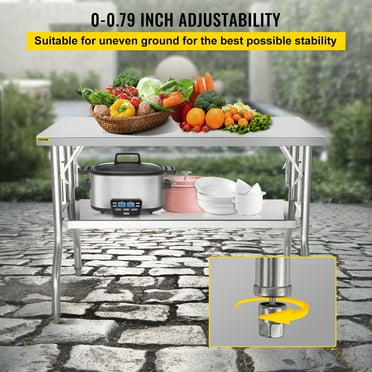 48x24 Inch NSF Stainless Steel Prep Table - Heavy Duty Folding Work Table With Adjustable Shelf