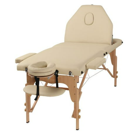 The Best Massage Table 3 Fold Cream Reiki Portable Massage Table - PU Leather w/ Free (Best Massage Portable Massage Table)