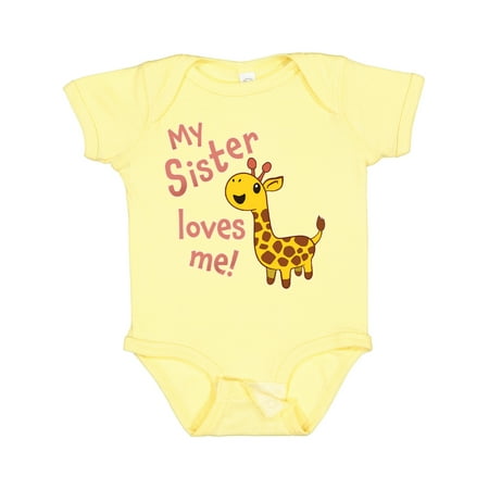 

Inktastic My Sister Loves Me- Cute Giraffe Gift Baby Boy or Baby Girl Bodysuit