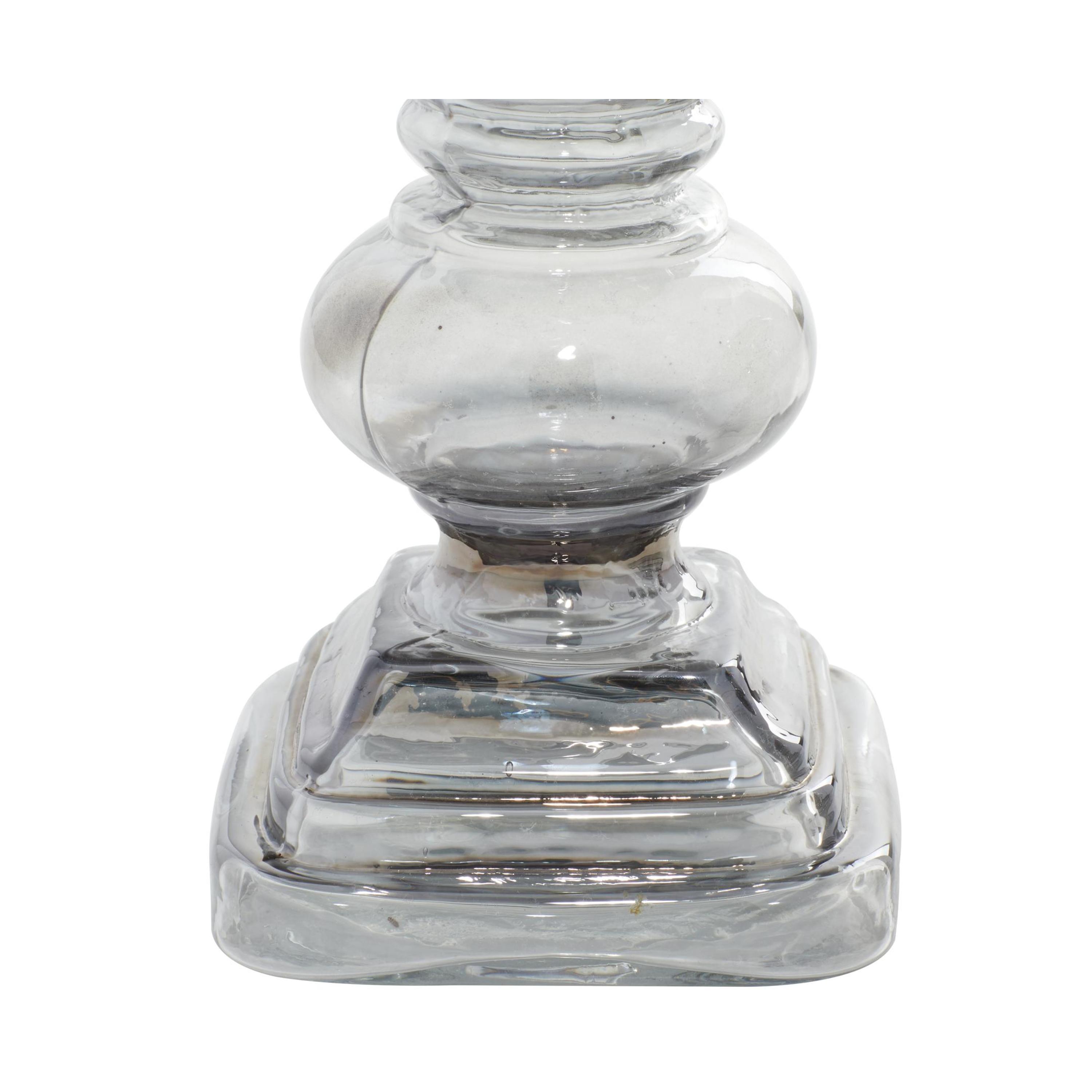 DecMode 2 Candle Silver Glass Handmade Turned Style Pillar Candle Holder, Set of 2
