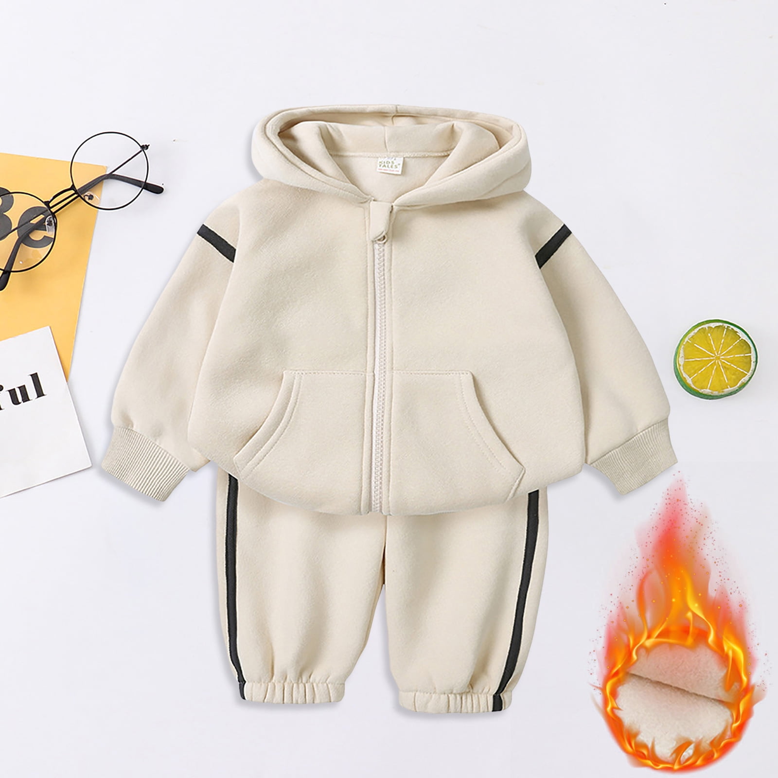 Zshosam Girls Fall Clothes Sets Toddler Fall Outfits for Girl Boy Long Sleeve Hoodie Top and Long Sweatpants Set Toddler Sweatsuit Size 18 24 Months,(Beige 18-24 Months)