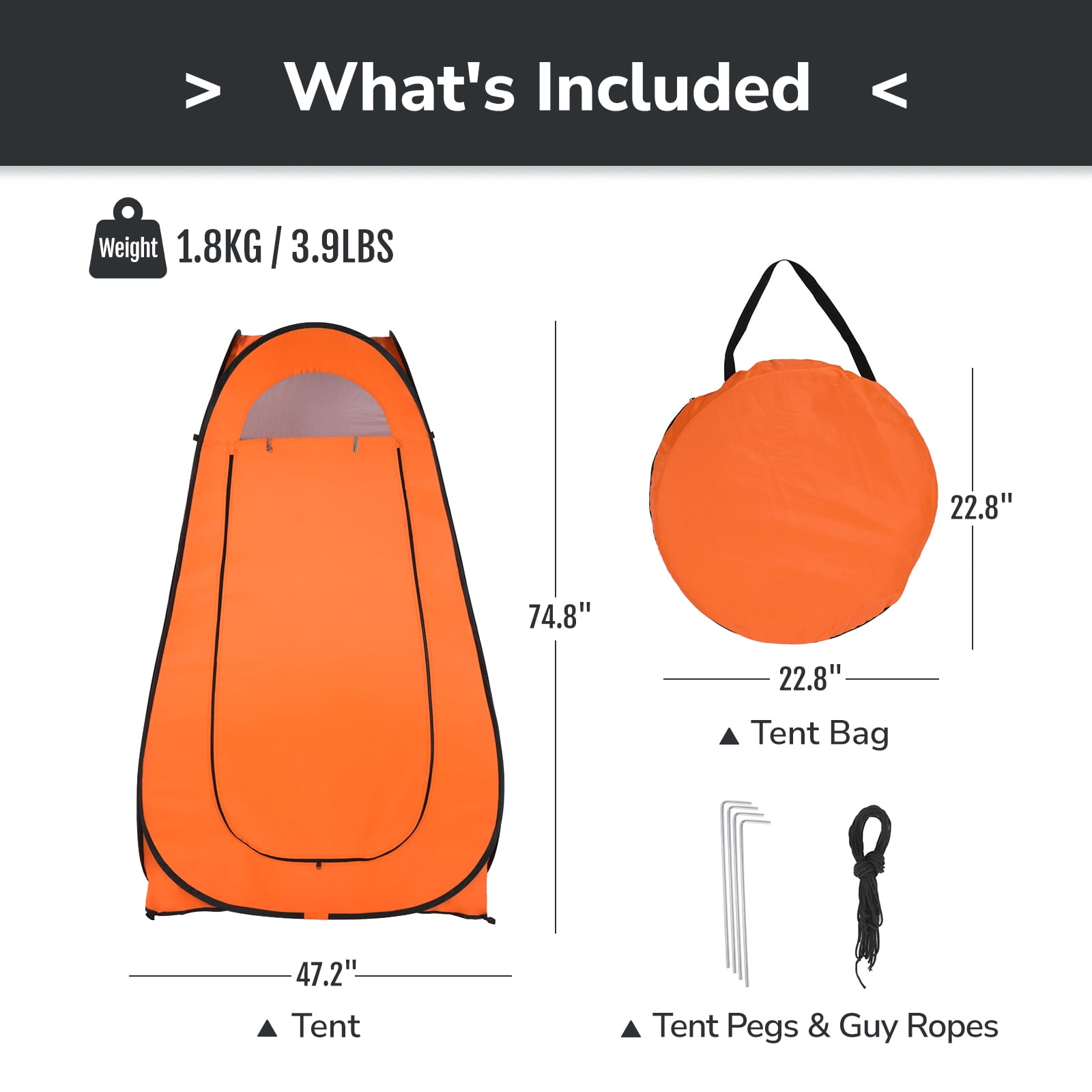 UBesGoo Automatic Pop Up Shower Tent Waterproof Oxford Fabric Orange