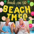 thumbnail image 4 of Beach I’m 50 Birthday Decorations, Summer Tropical Aloha 50th Birthday Party Supplies for Fifty Years Old Men or Women with Balloons Banner Cake Topper Fringe Curtain Leaf Props, 4 of 6