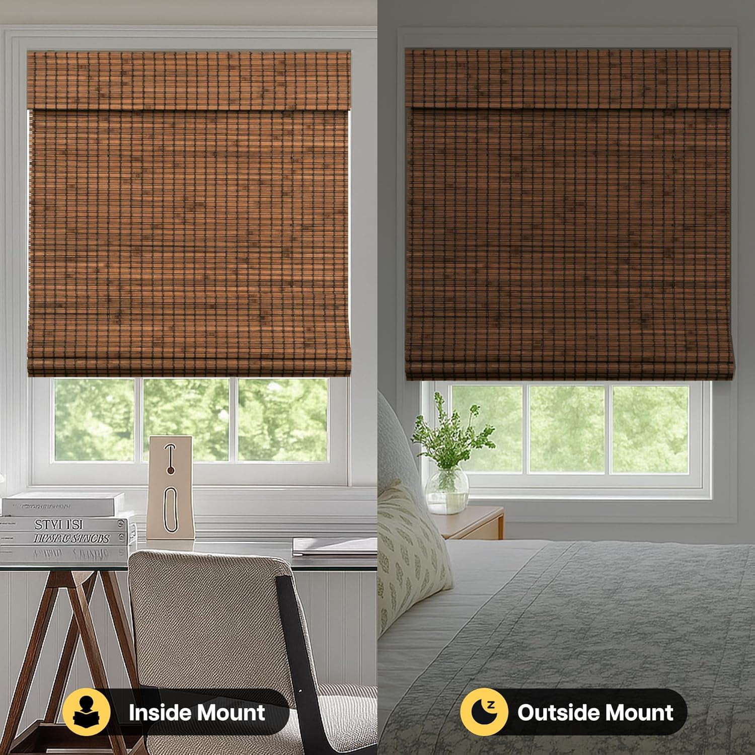 LazBlinds Cordless Blackout Bamboo Roman Shades, Room Darkening Blinds for Interior Windows, Thermal Insulated Roll Up Bamboo Blinds for Home & Patio, 20" W x 64" H, Penang Teak