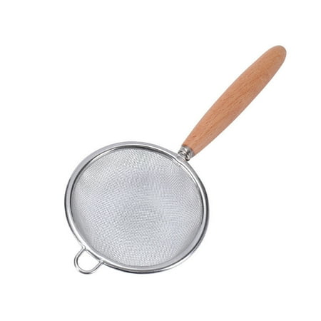 

Stainless Steel Mesh Colander with Wooden Handle Hanging Hole for Kitchen Supplies