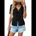 thumbnail image 2 of Tops de Crochet para Mujer, Conjuntos de Vacaciones de Verano, Moda Playera 2025, Ropa Casual , Blusas de con Lazo Delantero. Negro XL, 2 of 10